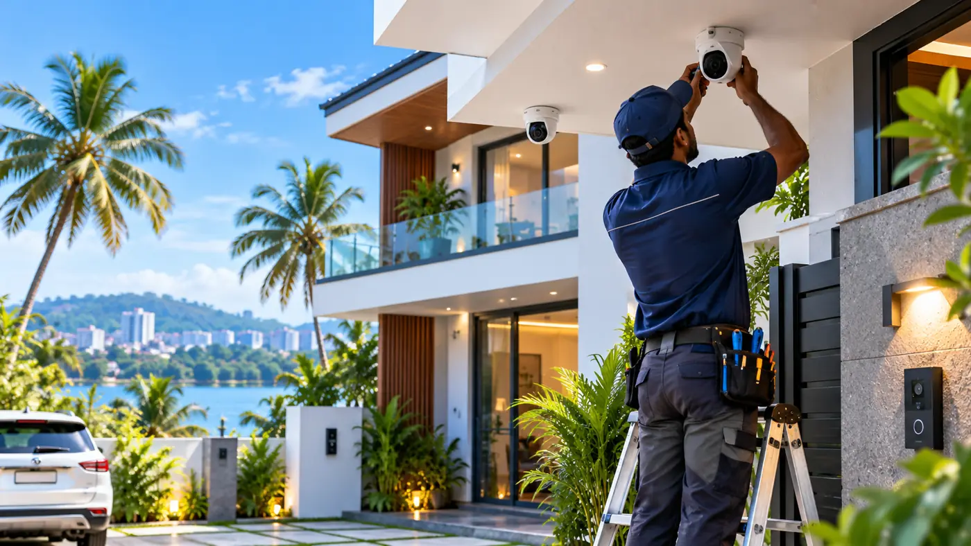 CCTV camera installation at a contemporary home