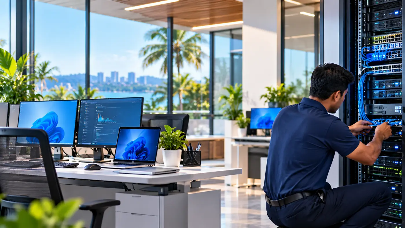Modern computer and IT support workspace